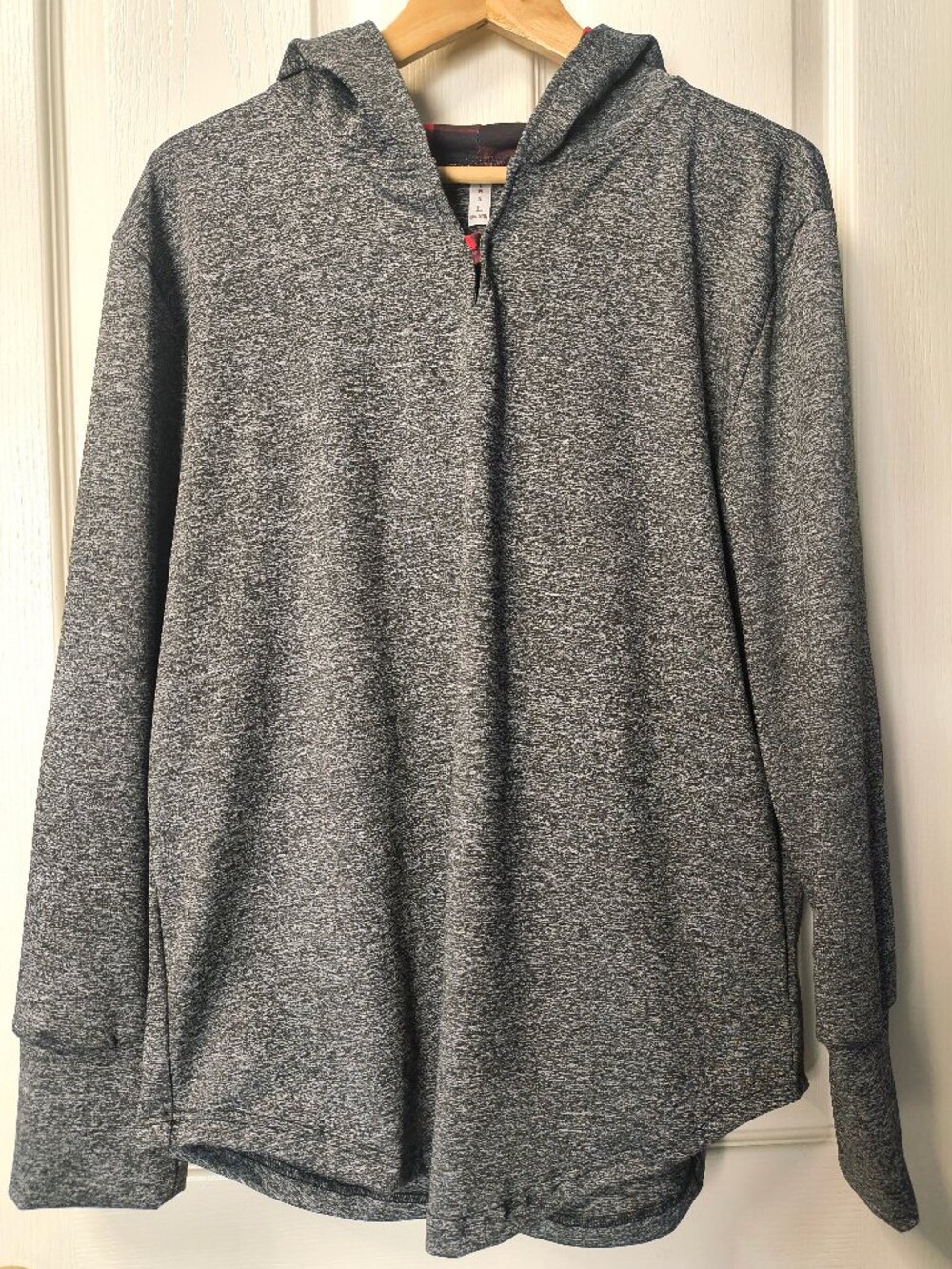 Iltex Heather Gray Hoodie Buffalo Plaid Lined Hood Elbow Patches Size L